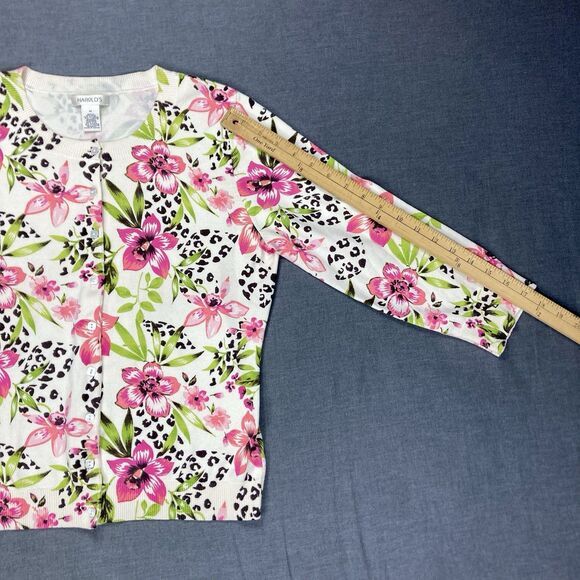 Harold’s Silk Sweater Womens Medium Cream Pink Floral Elegant Vintage Cardigan - Picture 14 of 16